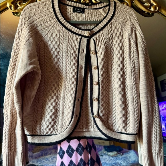 Fate taupe and Black Cable Knit Cardigan - Picture 2 of 7